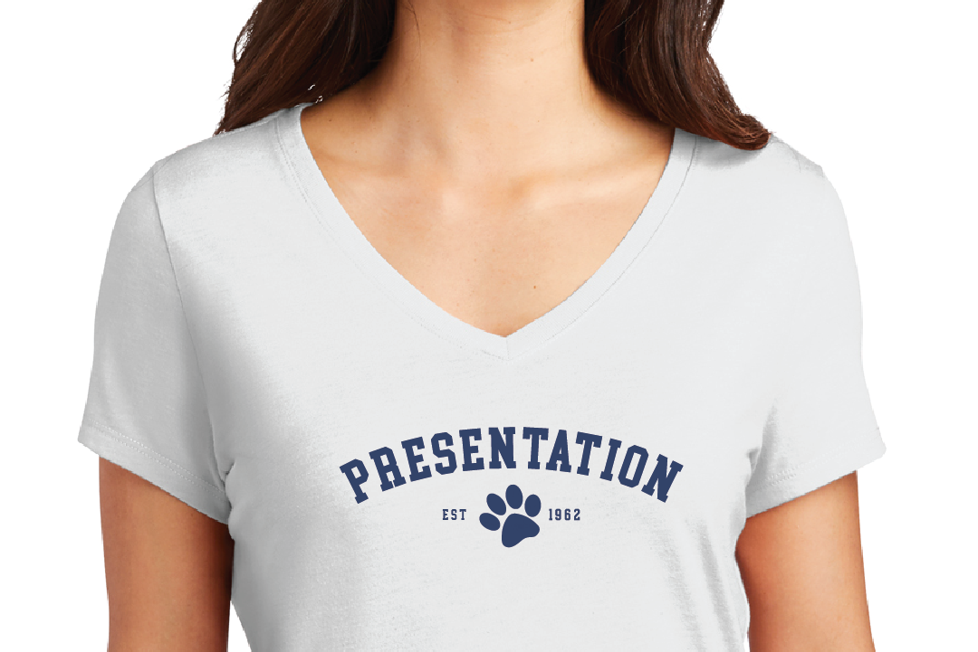 White V-Neck Tee w/NAVY Print